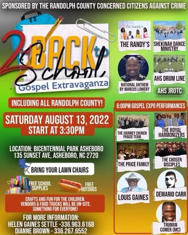 Book bag give-a-way and gospel concert